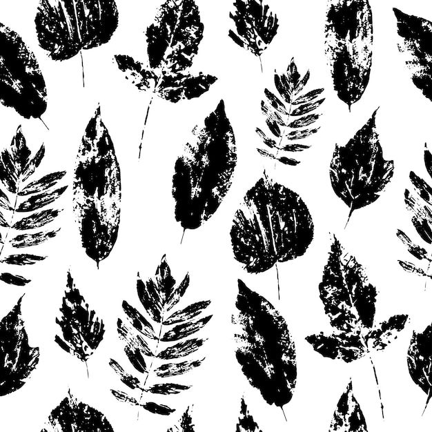 Patrón de impresión de hojas negras en blanco. Otoño textil hoja silueta Vector ilustración