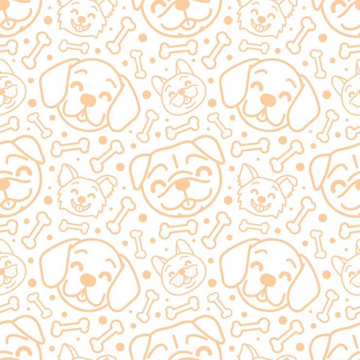 Vector patrón inconsútil de dibujos animados de cabeza y huesos de perros sonrientes
