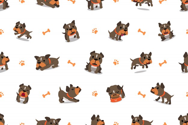 Patrón inconsútil del perro de dibujos animados de vector pit bull terrier perro
