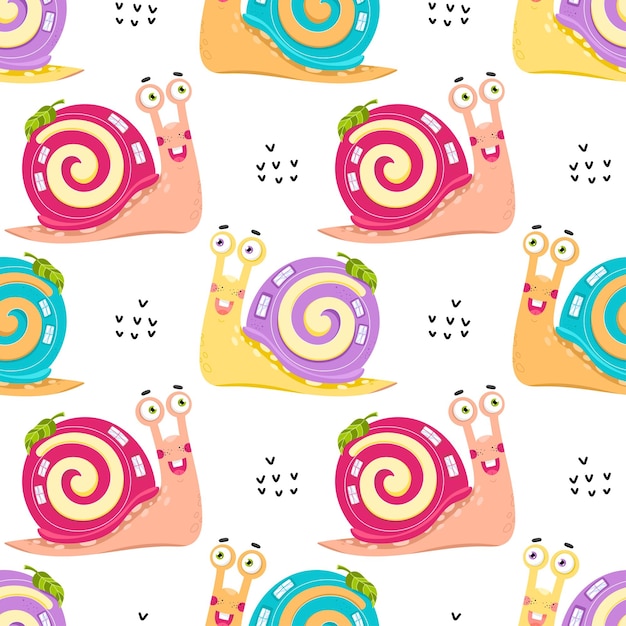 Patrón sin inconvenientes con lindo caracol Para carteles de tarjetas impresos en el paquete, ropa, tela, papel tapiz, textiles o platos