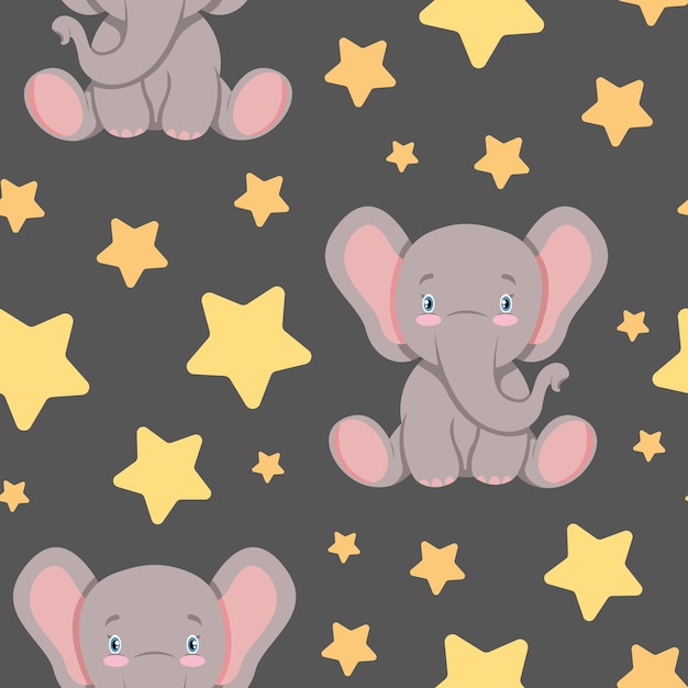 Patrón sin inconvenientes con un lindo elefante bebé con estrellas. Diseño textil infantil en estilo plano.