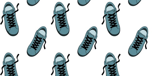 Patrón sin inconvenientes con zapatillas o zapatillas azules, vista superior. garabato, vector, ilustración