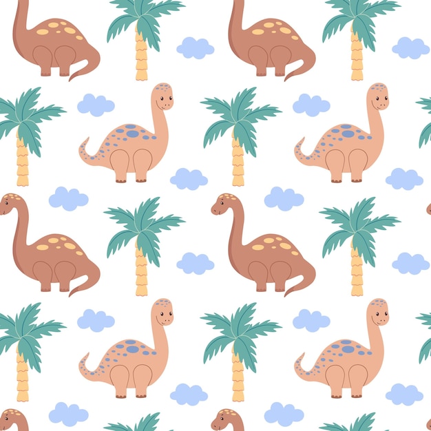 Patrón infantil brillante sin costuras con dinosaurios Animales lindos árboles dibujos animados coloridos ilustración vectorial para decoración y textiles para niños