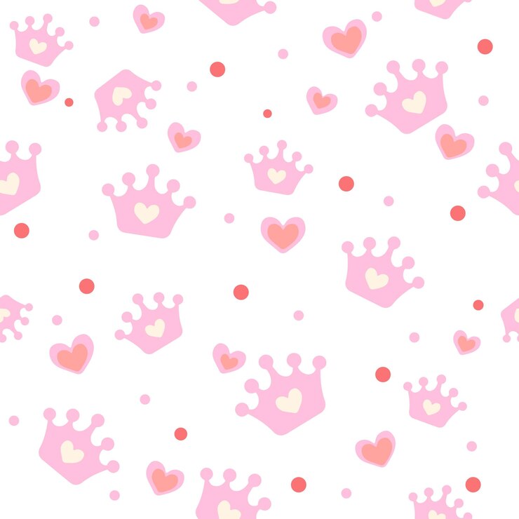 Vector patrón infantil con coronas rosas y corazones.