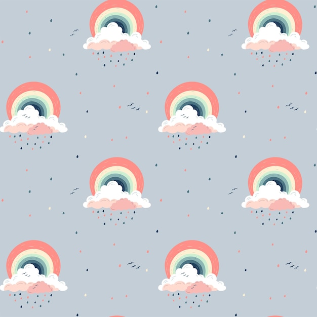 Patrón infantil sin costuras con arco iris de fantasía Textura creativa para niños para papel tapiz de envoltura de tela