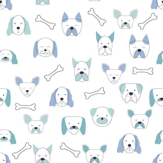 Patrón infantil sin costuras con caras de animales de perro Fondo de vivero creativo Perfecto para tela de diseño infantil