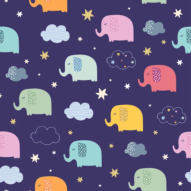 Un patrón infantil sin costuras con elefantes de colores