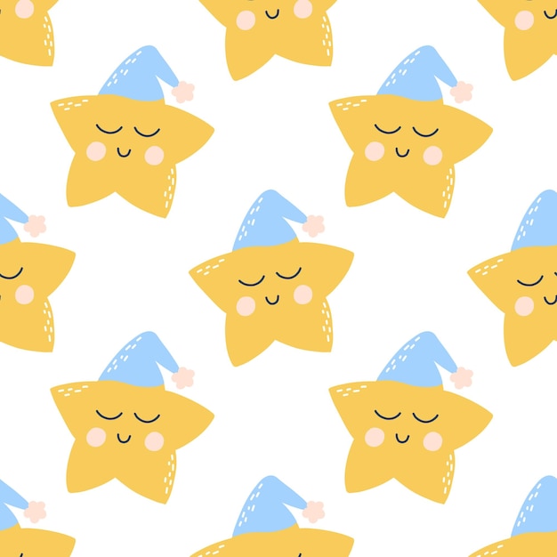 Patrón infantil sin costuras con una linda estrella patrón para pijamas infantiles fondo de pantalla con una estrella en un gorro de dormir ilustración vectorial ilustración dibujada a mano en estilo escandinavo