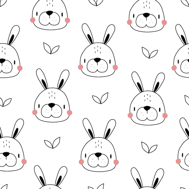 patrón infantil sin costuras con lindas liebres blancas en estilo de fideos Ilustración vectorial para bebé y te