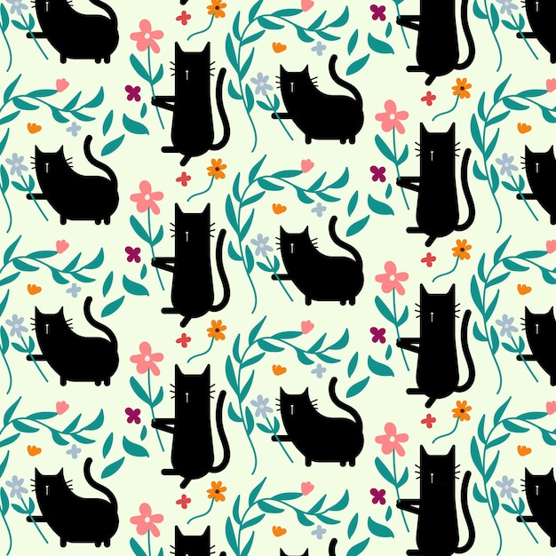 Vector patrón infantil sin costuras con lindo gato dibujado a mano para prendas de papel tapiz textiles con estampado de tela