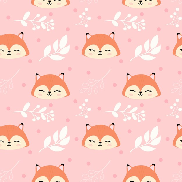 Patrón infantil sin costuras con lindo zorro y ramas de plantas Textura de bebé para envolver tela papel tapiz textil ropa Ilustración vectorial