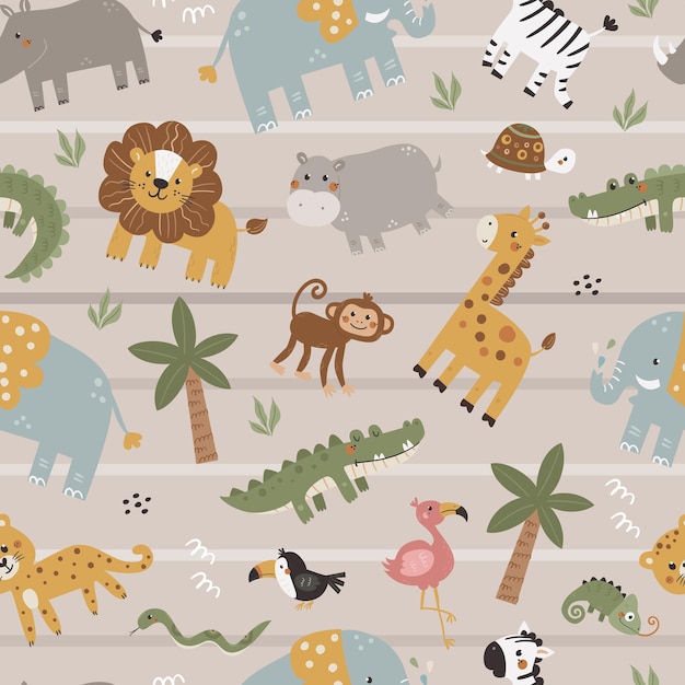 Un patrón infantil sin costuras con lindos animales africanos