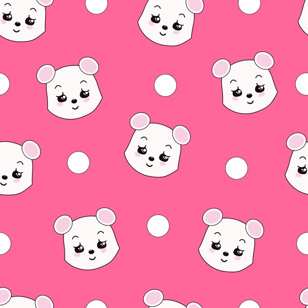 Vector patrón infantil sin costuras con oso de dibujos animados al estilo kawaii sobre un fondo rosa