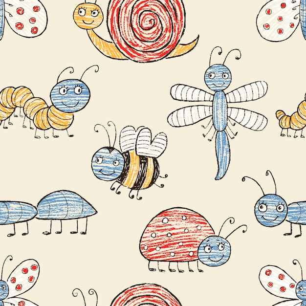 Patrón de los insectos divertidos dibujos animados