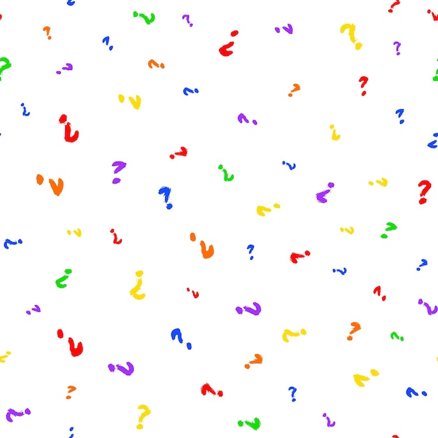 Patrón inusual de pintado Marcas de preguntas Esbozado Impresión gráfica dibujada a mano Fondo de arco iris Ornamento pintado grueso Diseño de pinceladas vectoriales Papel de pared colorido Muebles tela textil