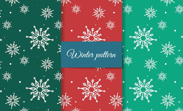 Patrón de invierno con copos de nieve. Conjunto de invierno de diferentes colores. ilustración vectorial