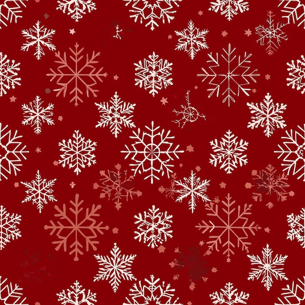 Patrón de invierno sin costuras con copos de nieve blancos sobre un fondo rojo festivo