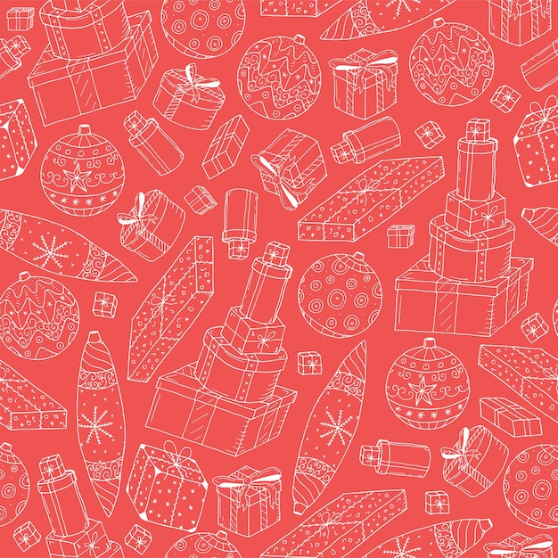 Patrón de invierno sin costuras con elementos navideños dibujados a mano estilo doodle