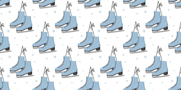 Patrón de invierno sin costuras con patines artísticos y copos de nieve Impresión de vacaciones de fondo navideño