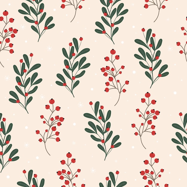 Patrón de invierno sin fisuras con hojas de acebo y bayas rojas para papel de regalo de tarjetas de felicitación Vector