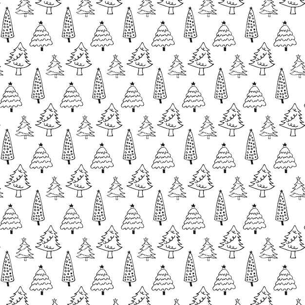 Patrón de invierno Navidad sin costuras con abetos estilo Doodle