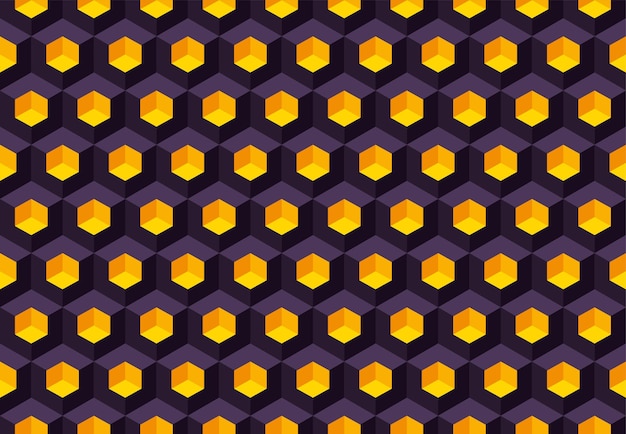 Patrón isométrico de cubos negros con nichos de oro amarillo Fondo geométrico vectorial