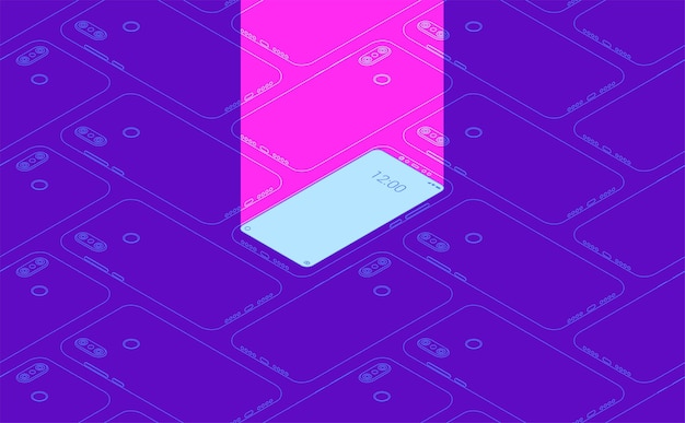 Patrón isométrico plano sin costuras para el fondo del teléfono inteligente