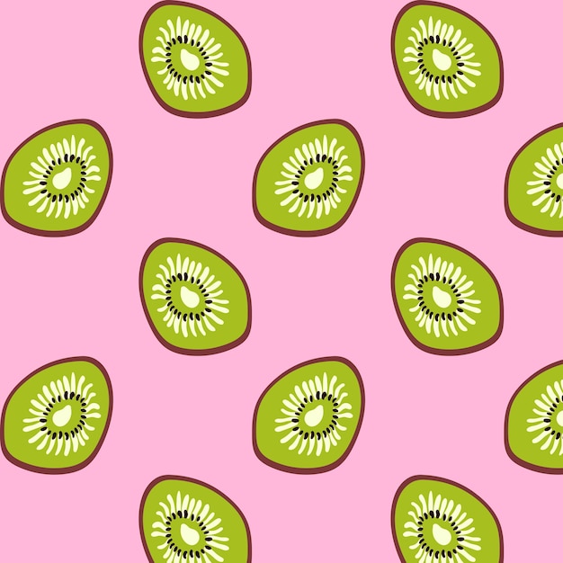 Un patrón de jugosas rebanadas de kiwi en un fondo rosado