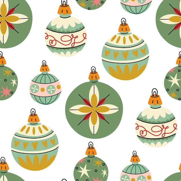patrón de juguetes de árbol de Navidad de forma redonda soviética Juguetes de vidrio La ilustración está en colores vintage