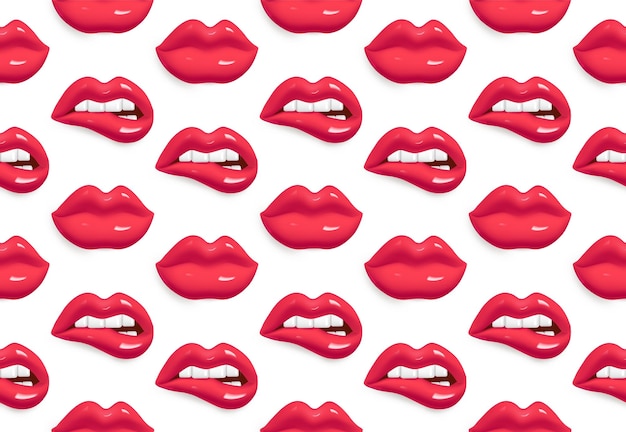 Patrón de labios 3d con inscripción Patrón sin fisuras con labios