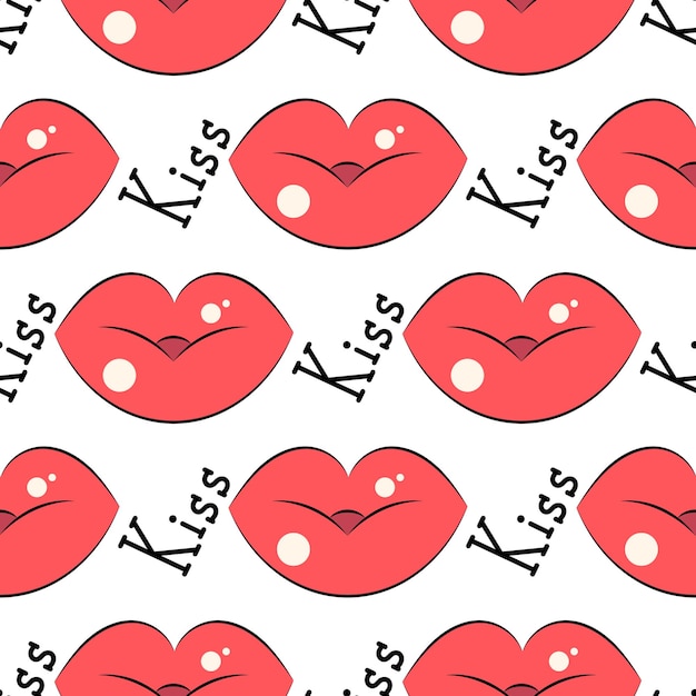 Patrón de labios. Patrón transparente de vector con labios planos besos rojo y rosa de mujer. Sobre fondo claro