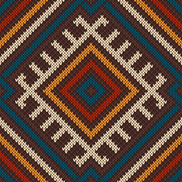 Patrón de lana tejida en estilo tribal azteca. Sin costura