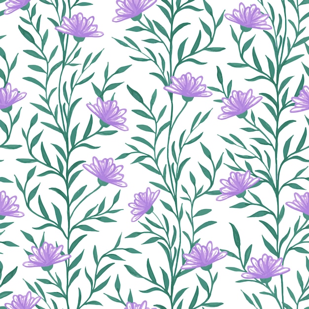 Patrón de liana con flores y hojas lilas Ilustración de tarcing digital