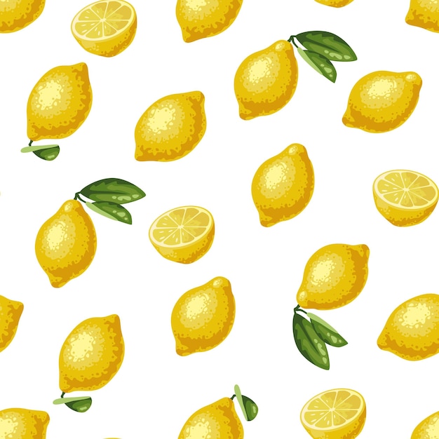 Un patrón de limones sobre un fondo blanco.