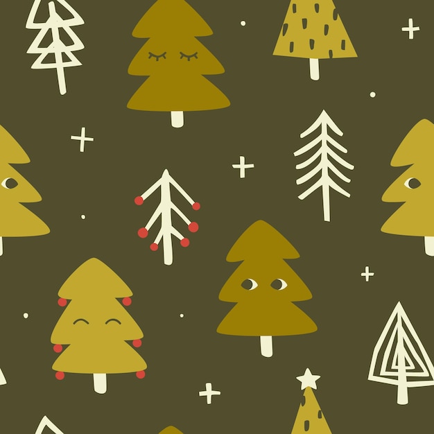 Patrón lindo con árbol de Navidad abstracto con ojos Impresión vectorial sin costuras de Navidad divertida