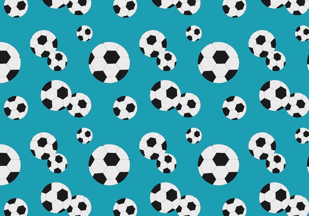 Patrón lindo brillante con balones de fútbol sobre fondo azul. patrón de fútbol sin costuras.