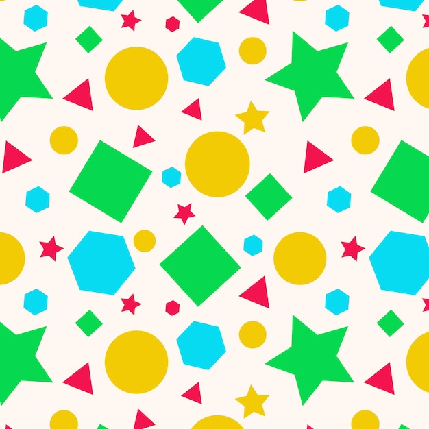 Patrón lindo sin costuras con diferentes formas geométricas triángulos cuadrados hexágonos asteriscos y