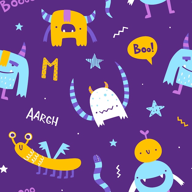 Patrón lindo con monstruos divertidos para bebé Impresión vectorial abstracta con monstruo ingenuo para niños textil