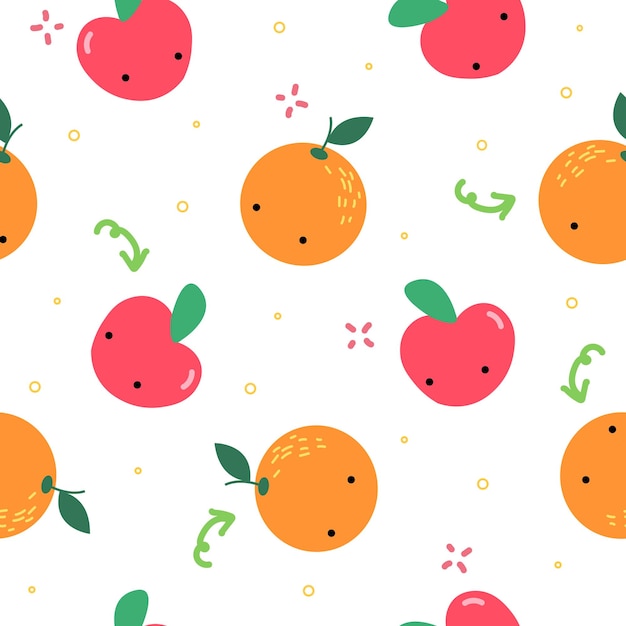 Patrón lindo naranja y manzana transparente sobre fondo blanco