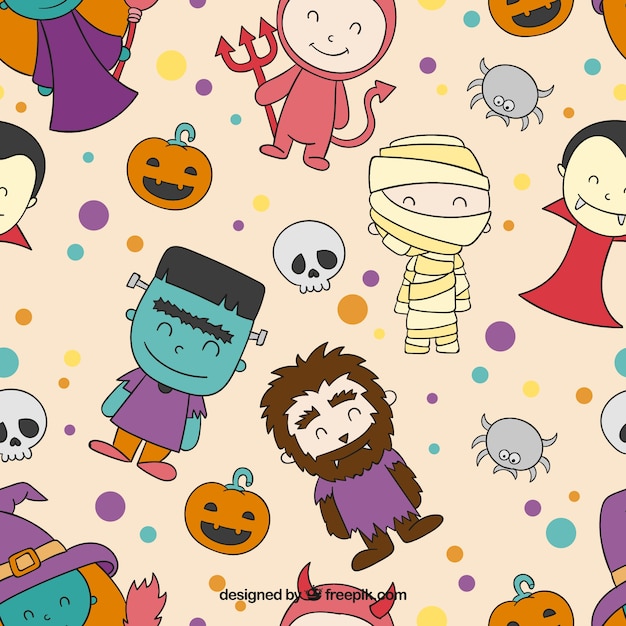 Patrón lindo de personajes de halloween