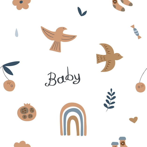 Patrón de lindos artículos boho para bebés en un estilo escandinavo dibujos  animados para niños imágenes prediseñadas decoración de la habitación de  los niños wallpap | Vector Premium