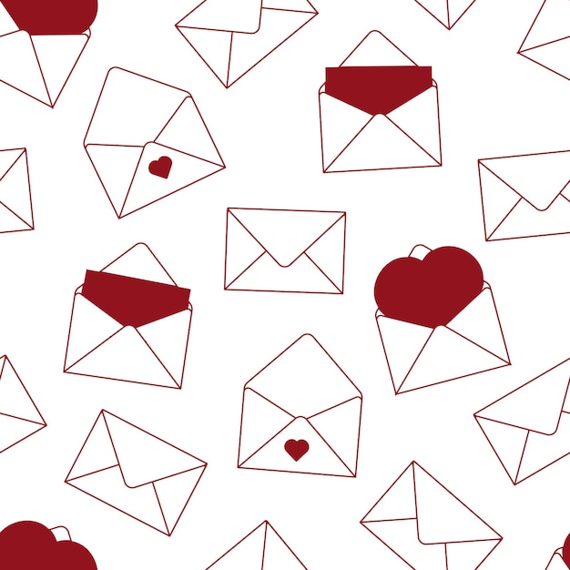Patrón lineal aislado sin costuras con cartas de amor y San Valentín. Impresión de amor. ilustración vectorial