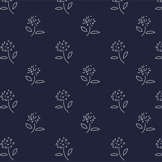 Vector patrón lineal de flores con fondo azul oscuro