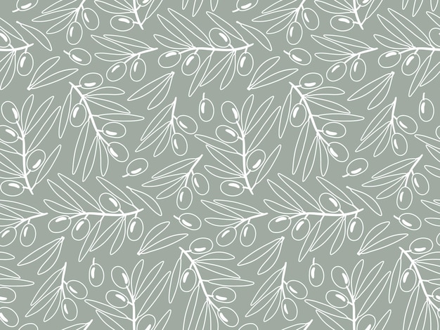 Patrón lineal vectorial sin costuras con ramas de olivo. Ilustración vectorial plana repetida