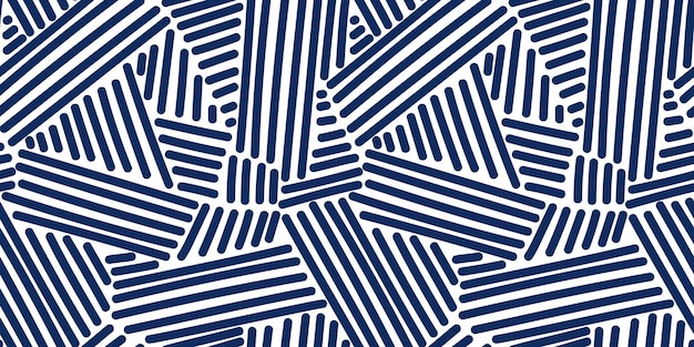 Vector patrón de líneas de fideos geométricos sin fisuras rayas azules sobre fondo blanco