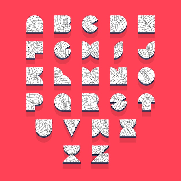 Patrón de líneas onduladas en letras del alfabeto con efecto isométrico 3D