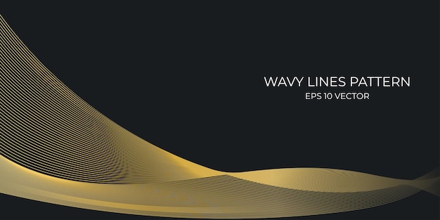 Patrón de líneas onduladas vectoriales curva suave que fluye luz de gradiente dorado aislada en el fondo marino Concepto para tecnología comunicación digital ciencia música