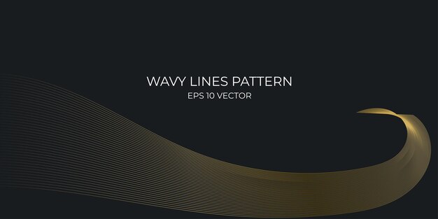 Patrón de líneas onduladas vectoriales curva suave que fluye luz de gradiente dorado aislada en el fondo marino Concepto para tecnología comunicación digital ciencia música