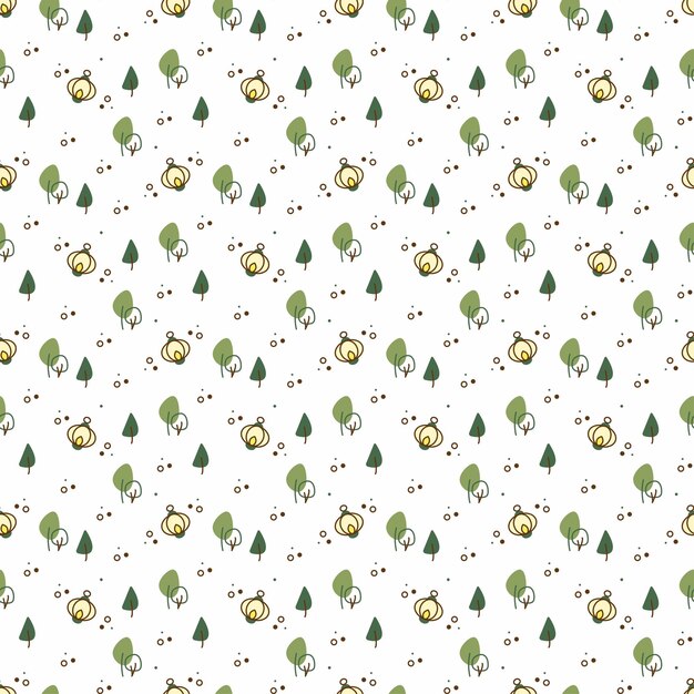 Patrón de linterna1 Patrón sin costuras con linda linterna y árboles Ilustración de vector de color de dibujos animados
