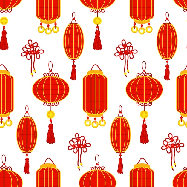 Un patrón de linternas de papel rojo chino y hilo rojo que crea una atmósfera festiva y cultural